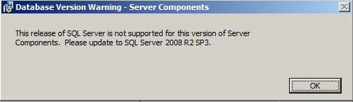 Figure 10: Database server and user account details If the SQL Server release is not supported a Database version warning will be given.
