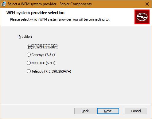 Install/Upgrade process Figure 17: WFM system provider selection
