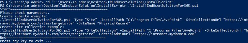 8. After Windows PowerShell completes the execution, the AvePoint RevIM site collection or site will be created in SharePoint 2013/2016.