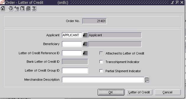 Chapter 4 Letter of credit 43 5 To assign a purchase order to a new letter of credit: a b c d From the View menu, select LC Information.