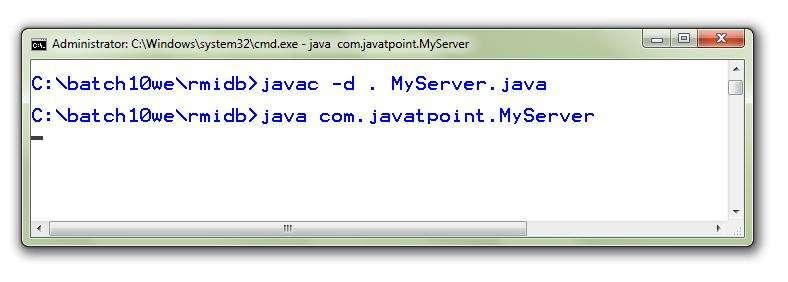 5) Create and run the Server File: MyServer.java 1. package com.javatpoint; 2. import java.rmi.*; 3. public class MyServer{ 4. public static void main(string args[])throws Exception{ 5.