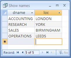 PROJECTION SQL example Produce a list of salaries for all staff, showing only the Empno, EName, Job, and Salary select * or expression from relations Attribute names go here table name goes here