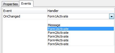 A drop-down list appears with a list of commands: When WinButton0 Menu is pressed, the first level of the menu is displayed by Form1: Five of the six forms we created before appear.