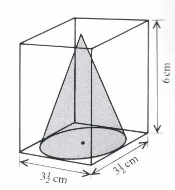 27 cm 0 6 m 9) A closed cone of diameter 35 cm is packed into a square-based box so that it just fits. If the box is 0 6 m high, find a) the volume of the box b) the volume of the cone.