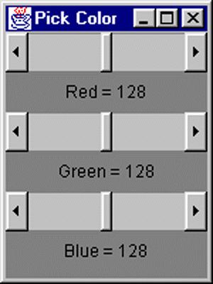 Using Labels and Scrollbars: Picking Colors Initially, each