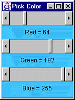 Using Labels and Scrollbars: Picking Colors By moving the