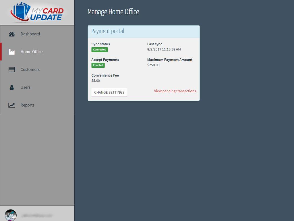 Home Office The Home Office tab allows you to manage your payment portal options.