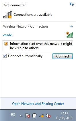 Connecting to the network Step 1: In the Start taskbar, click on the wireless network icon. Step 2: Select the esade network and then click on the button, Conectar (Connect).