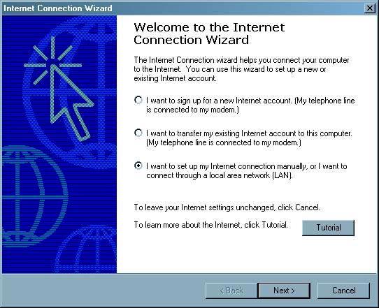 Click Next. 2. Select Dial-up to the Internet from the options and click Next.