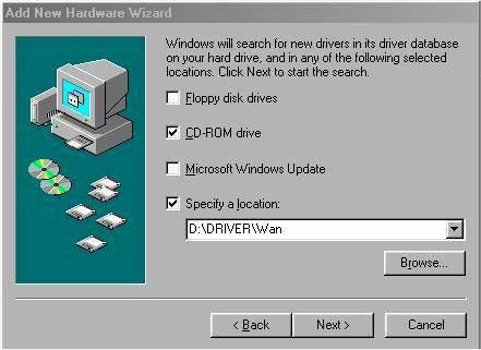 Driver Installation for Wide Area Network (WAN) mode. - Windows 98 1. After you have connected the ADSL USB Modem to your PC the Add New Hardware Wizard will be displayed.