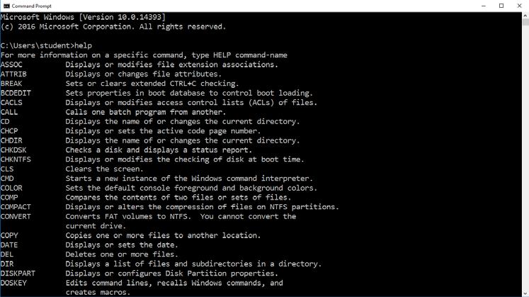 6.1.5.4 Lab - Common CLI Commands in Windows 10 Introduction In this lab, you will use CLI commands to manage files and folders in Windows 10.