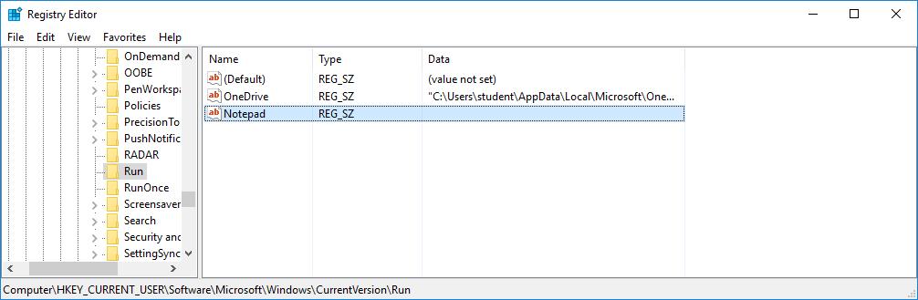 Lab Managing the Startup Folder in Windows 10 Step 3: Managing Startup Applications Using Windows Registry The Windows Registry is a tree-like structure that can be used to configure many different