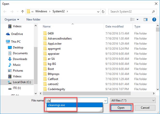 Lab Task Scheduler in Windows 10 g. Type cle in the File name: field, select cleanmgr.