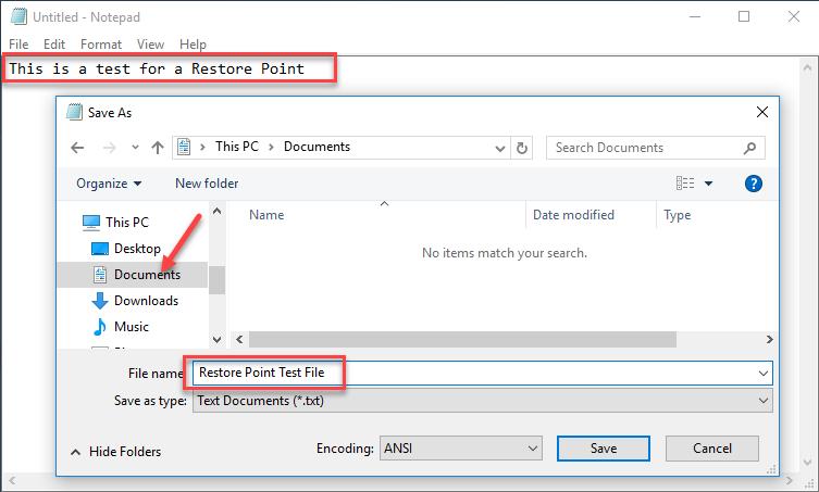Lab System Restore in Windows 10 Step 5: Create a new document and store it in the Documents folder. a. To open the Notepad application, click Start, type notepad, and press Enter. b.