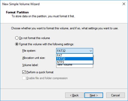 Lab Create a Partition in Windows 10 e. Click the Format this volume with the following settings: radio button.