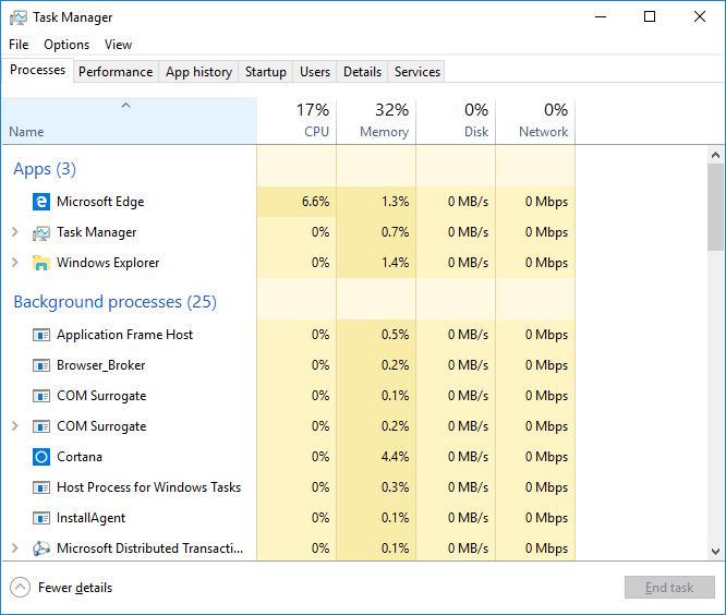 Lab Task Manager in Windows 10 e. Return to the Task Manager. Click the Name heading. The listed processes are divided by categories.