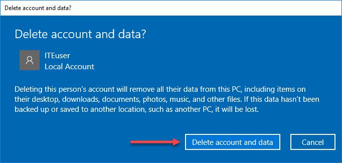 Lab - Create User Accounts in Windows 10 b. The Delete account and data? window opens. Click Delete account and data. c. Notice the account is no longer listed. Close all open windows. Reflection 1.