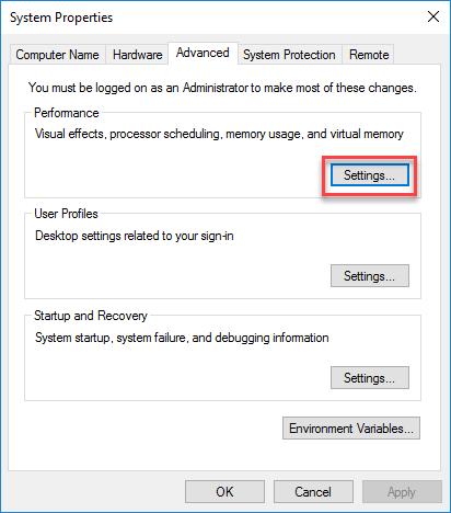 Lab Manage Virtual Memory in Windows 10 b. In the System window, click Advanced system settings. c. The System Properties window opens.
