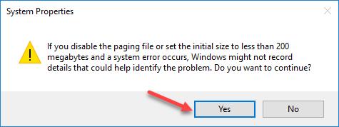 Lab Manage Virtual Memory in Windows 10 e. Select the C: drive. Select the No paging file radio button, and click Set. f. The System Properties warning message displays. Click Yes. g.