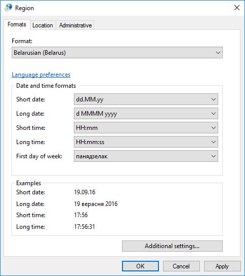 Lab - Region and Language Options in Windows 10 c. The Language window opens. Click Change date, time, or number formats on the left. What regional format is being used? d. The Region window opens.