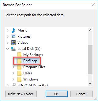 Lab Monitor and Manage System Resources in Windows 10 h. The Where would you like the data to be saved? window opens. Click Browse. i. Select Local Disk (C:), and then select the \PerfLogs folder.