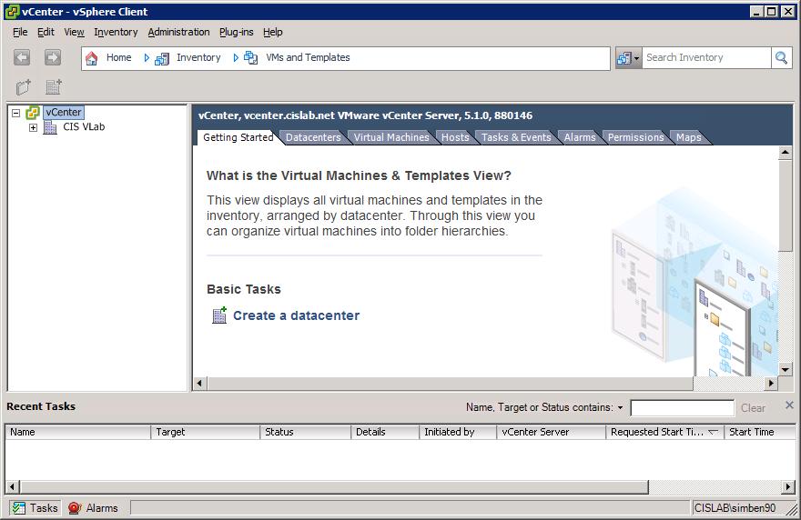 At this point you will be running the vsphere Client and attached to the vcenter server: Click the