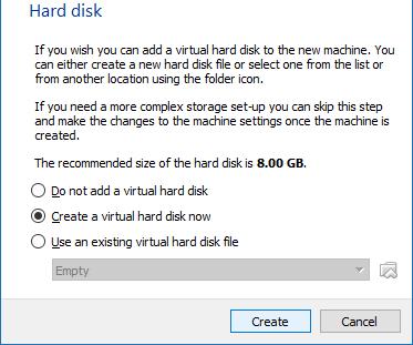 Fig 15. Consider at least 2GB of memory for your VM In figure 13, select Create a virtual hard disc now. The defult size for hard disc is 8GB. We will change it in a later stage.