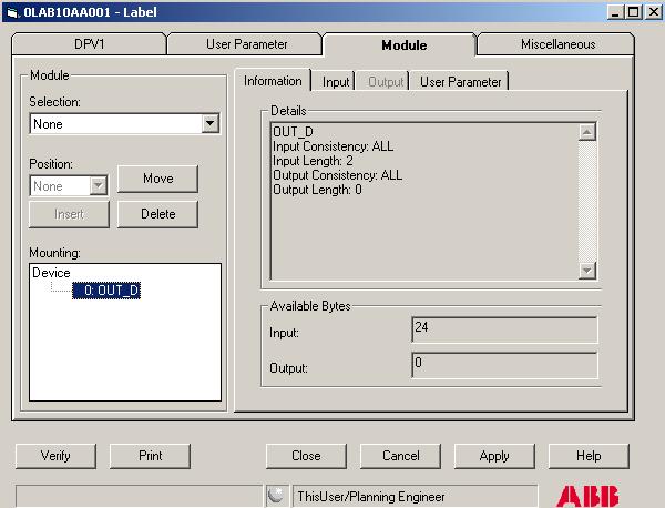 Configuration Section 2 Application The [Check] button checks only the DPV1 parameters while [Verify] button does it for the entire GUI for all the parameters (I/O, user parameters DPV1 etc.).