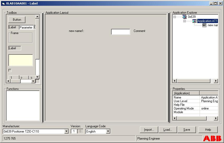 PROFIBUS Application Editor Section 2 Application Once selected the GUI looks like the following figure.