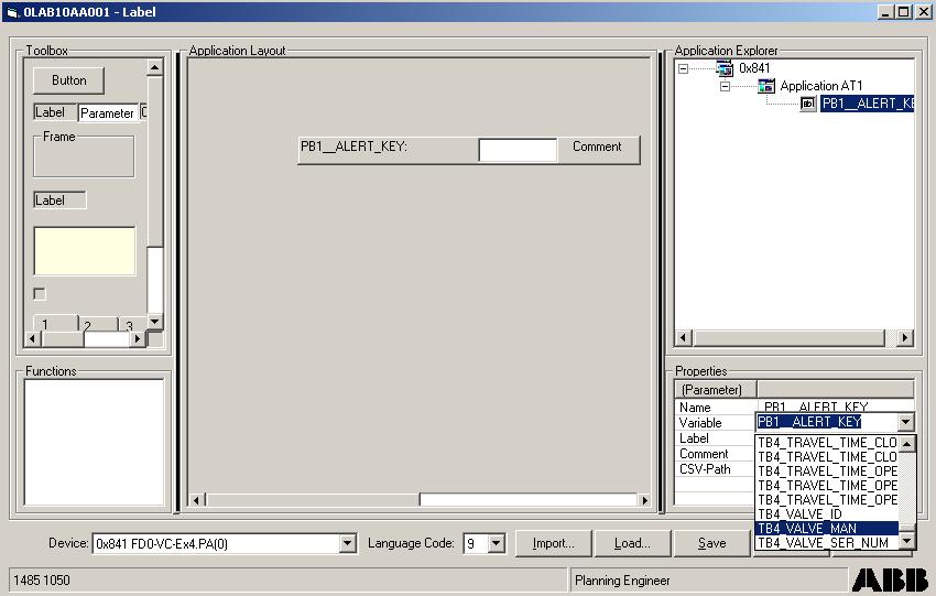 PROFIBUS Application Editor Section 2 Application Application Layout Once a control is put on the form, all its properties can be viewed in the properties frame. This also contains e.g.