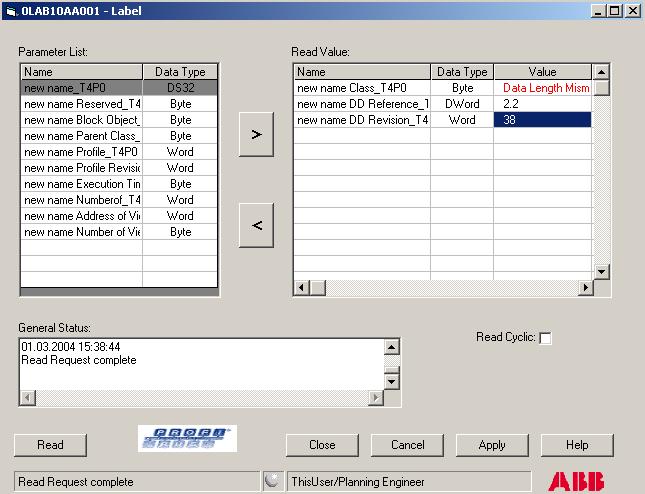 Section 2 Application Online Functions The General Status box at the bottom displays the current status of the read procedure.