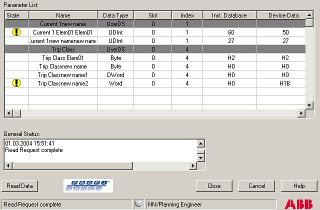 Online Compare Section 2 Application the values are read they are displayed in the device data column.