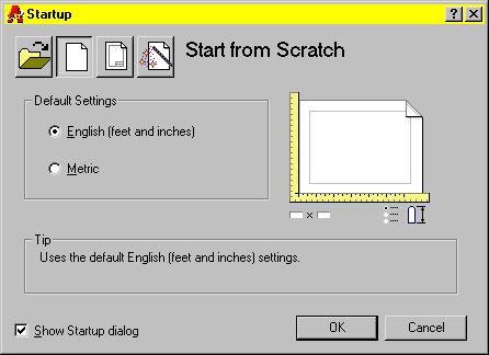 To create a new drawing using Start from Scratch 1 In the Startup dialog box, choose Start from Scratch.
