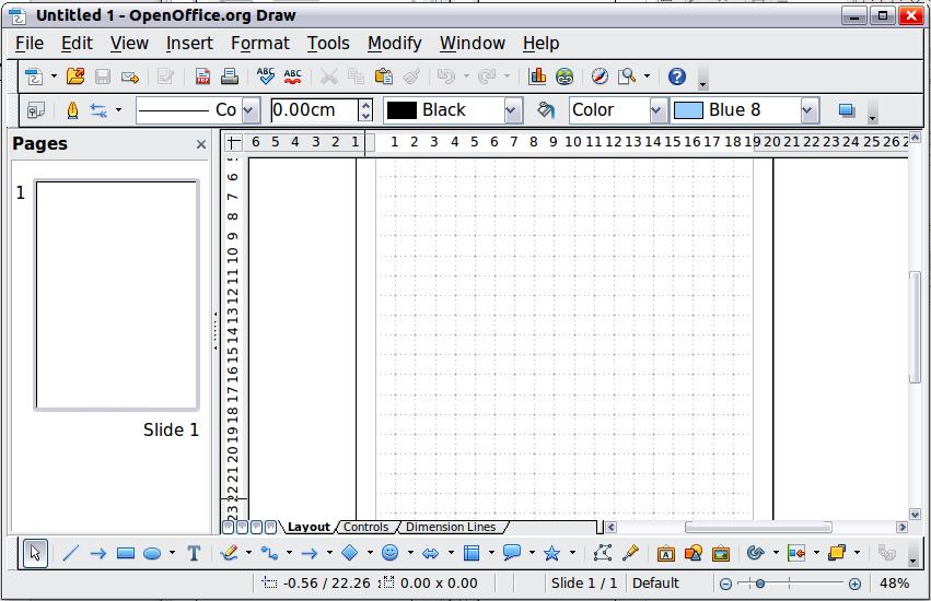 Figure 1: Initial Draw window Rulers You should see rulers (bars with numbers) on the upper and left-hand sides of the workspace.