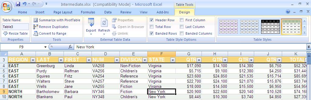 3. Make changes if necessary, and click OK. Your table displays per your selected option and includes features such as sorting and filtering. See example below.