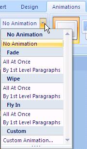 Select Custom Animation. The Task Pane displays animation options on the right side of the PowerPoint screen. 4.