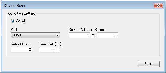 5223. Device Scan Dialog It provides function of registration or setting from device registration window; model code scan of connecting device. < 1.