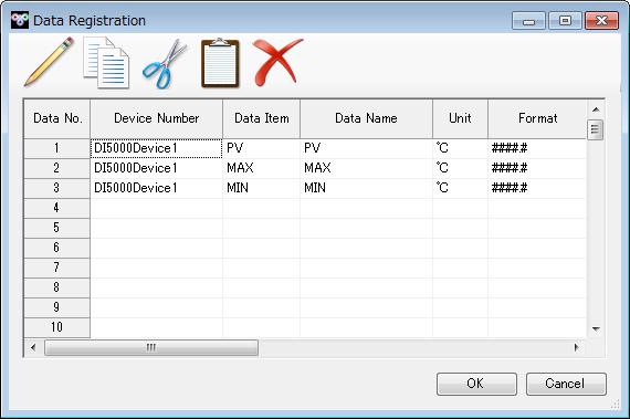 541. Data Registration Window It provides function of registration, editing and deleting for data value desired to acquire. *It is for the data value which of device registered at 622.