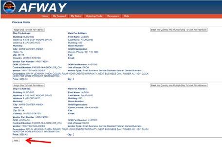 products to go to. AFWay will enter the Default ShipTo and MarkFor addresses corresponding to that persons DRA/ECAN.