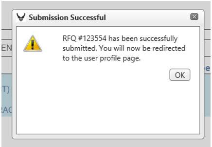 Update Submitted Successfully NOTE: When the RFQ update has been submitted, the Vendor cannot see the