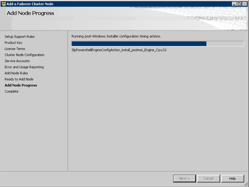 Figure 30: Add Node Progress window 16. Click Finish. The new SQL node is added to the SQL Server failover cluster.