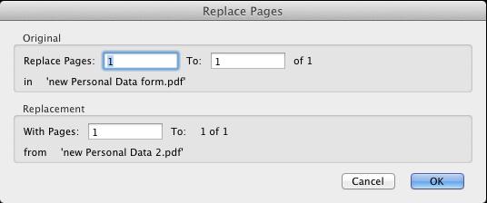 Figure 41 - Select pages to replace 6. Click OK. 7. When you receive the prompt, Are you sure you want to replace page X?, click Yes. 8. The pages have been replaced.