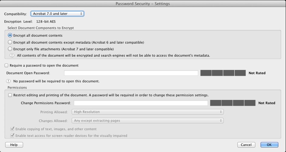 4. Click Encrypt with Password. 5. If the Applying New Security Settings dialog box appears, click the Yes button. The Password Security Settings dialog box appears.