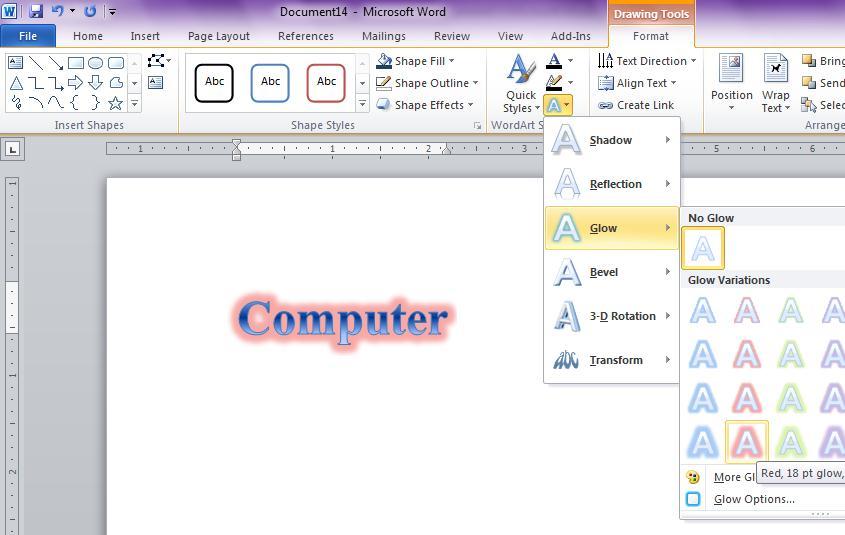 Word Art: Word Art is also found on the Insert tab.