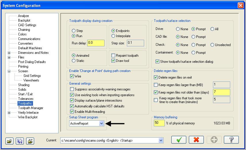 Mastercam Training Guide TASK 10: CREATE ACTIVEREPORT Finally, you will create a report to help with part setup at the machine. 1. In the top menu bar, select Settings>Configuration>Toolpaths then change the Setup Sheet program to ActiveReport.