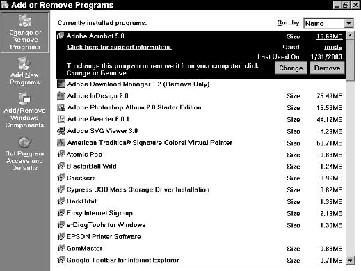 Chapter 1: Controlling Applications under Windows Remove an Application 1. Choose Start Control Panel Add or Remove Programs. 2.