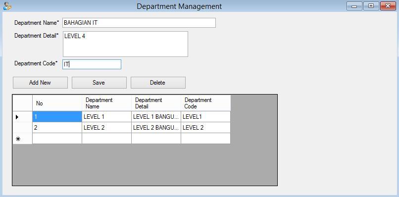 4.0 SETUP 4.1 DEPARTMENT 1 1) Pilih Setup Department dari menu utama.