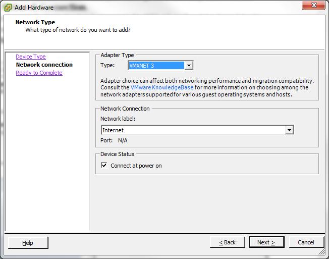 FusionHub Evaluation Guide Installation on VMware ESXi Server 15. On the Network Type dialog, select VMXNET 3 as the Adapter Type.