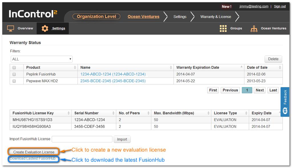FusionHub Evaluation Guide 6. On the Warranty Status screen, click the Create Evaluation License button.