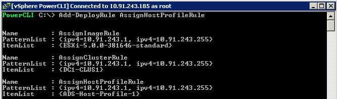 0 subnet as follows: PowerCLI C:\> New-DeployRule Name AssignHostProfileRule Item ADS-Host- Profile-1 Pattern ipv4=10.91.243.1-10.91.243.254 Figure 20.